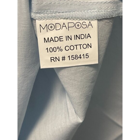 Modaposa Beach Tunic Top w/ Cowrie Shells | Light Blue Cotton Summer Cover Up - Picture 4 of 8